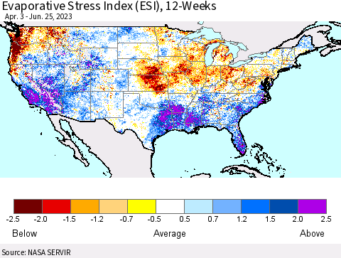 United States Evaporative Stress Index (ESI), 12-Weeks Thematic Map For 6/19/2023 - 6/25/2023