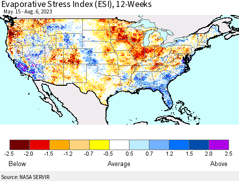 United States Evaporative Stress Index (ESI), 12-Weeks Thematic Map For 7/31/2023 - 8/6/2023