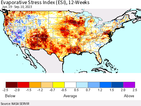 United States Evaporative Stress Index (ESI), 12-Weeks Thematic Map For 9/4/2023 - 9/10/2023