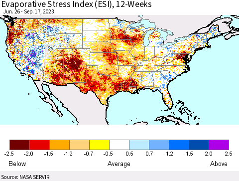 United States Evaporative Stress Index (ESI), 12-Weeks Thematic Map For 9/11/2023 - 9/17/2023