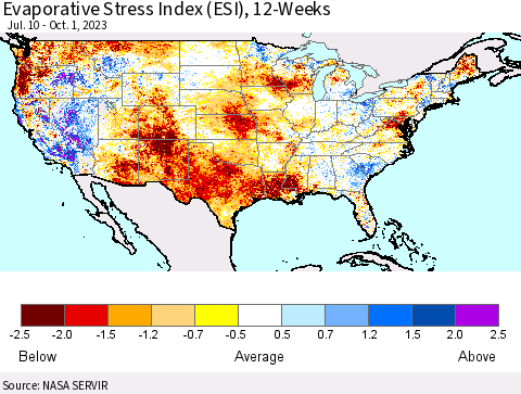 United States Evaporative Stress Index (ESI), 12-Weeks Thematic Map For 9/25/2023 - 10/1/2023