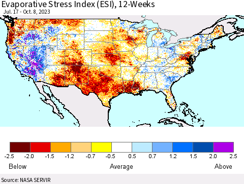 United States Evaporative Stress Index (ESI), 12-Weeks Thematic Map For 10/2/2023 - 10/8/2023