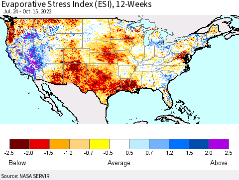 United States Evaporative Stress Index (ESI), 12-Weeks Thematic Map For 10/9/2023 - 10/15/2023