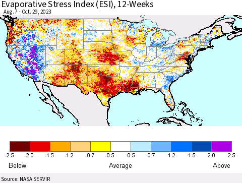 United States Evaporative Stress Index (ESI), 12-Weeks Thematic Map For 10/23/2023 - 10/29/2023