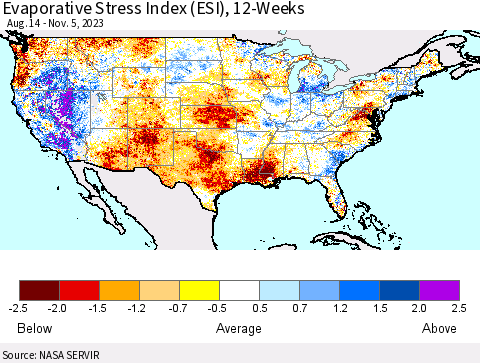 United States Evaporative Stress Index (ESI), 12-Weeks Thematic Map For 10/30/2023 - 11/5/2023