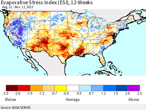 United States Evaporative Stress Index (ESI), 12-Weeks Thematic Map For 11/6/2023 - 11/12/2023