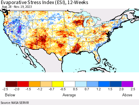 United States Evaporative Stress Index (ESI), 12-Weeks Thematic Map For 11/13/2023 - 11/19/2023