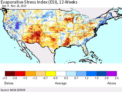United States Evaporative Stress Index (ESI), 12-Weeks Thematic Map For 11/20/2023 - 11/26/2023