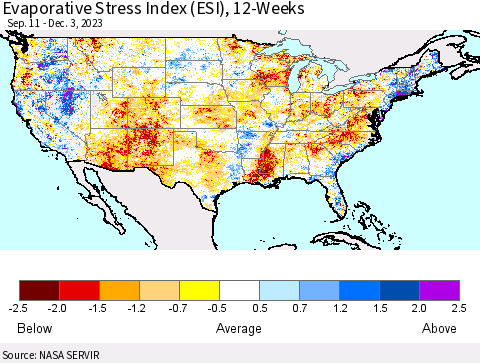 United States Evaporative Stress Index (ESI), 12-Weeks Thematic Map For 11/27/2023 - 12/3/2023