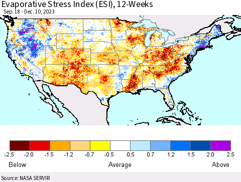 United States Evaporative Stress Index (ESI), 12-Weeks Thematic Map For 12/4/2023 - 12/10/2023