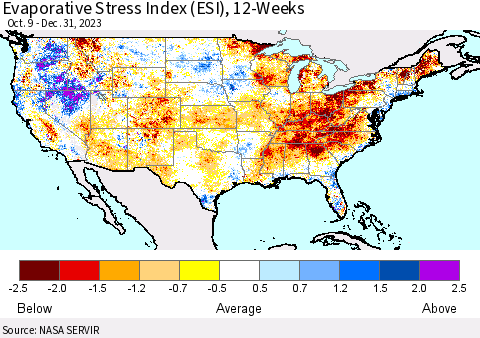 United States Evaporative Stress Index (ESI), 12-Weeks Thematic Map For 1/1/2024 - 1/7/2024