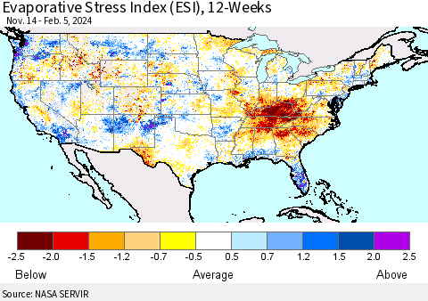 United States Evaporative Stress Index (ESI), 12-Weeks Thematic Map For 2/5/2024 - 2/11/2024