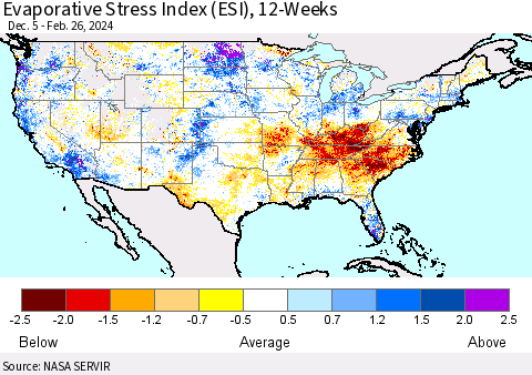 United States Evaporative Stress Index (ESI), 12-Weeks Thematic Map For 2/26/2024 - 3/3/2024