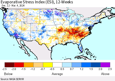 United States Evaporative Stress Index (ESI), 12-Weeks Thematic Map For 3/4/2024 - 3/10/2024