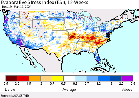 United States Evaporative Stress Index (ESI), 12-Weeks Thematic Map For 3/11/2024 - 3/17/2024