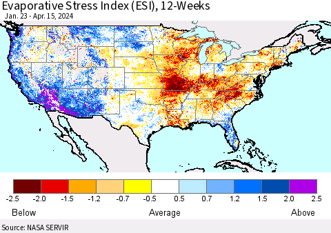 United States Evaporative Stress Index (ESI), 12-Weeks Thematic Map For 4/15/2024 - 4/21/2024