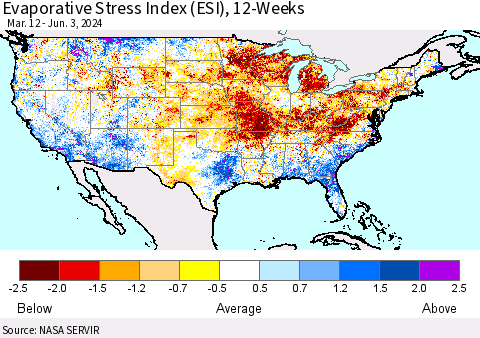 United States Evaporative Stress Index (ESI), 12-Weeks Thematic Map For 6/3/2024 - 6/9/2024