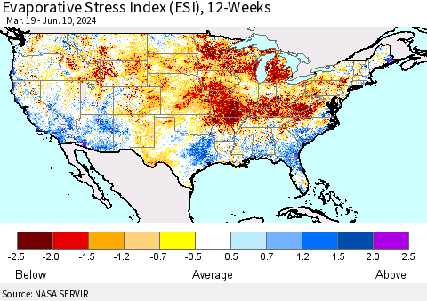 United States Evaporative Stress Index (ESI), 12-Weeks Thematic Map For 6/10/2024 - 6/16/2024