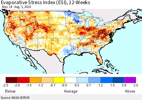 United States Evaporative Stress Index (ESI), 12-Weeks Thematic Map For 8/5/2024 - 8/11/2024