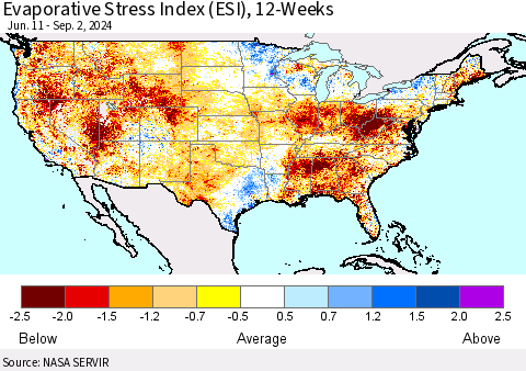 United States Evaporative Stress Index (ESI), 12-Weeks Thematic Map For 9/2/2024 - 9/8/2024