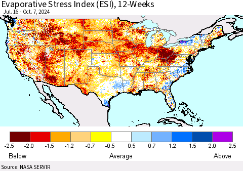 United States Evaporative Stress Index (ESI), 12-Weeks Thematic Map For 10/7/2024 - 10/13/2024