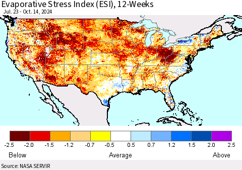 United States Evaporative Stress Index (ESI), 12-Weeks Thematic Map For 10/14/2024 - 10/20/2024