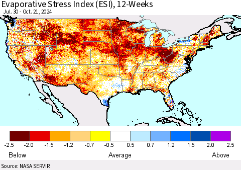 United States Evaporative Stress Index (ESI), 12-Weeks Thematic Map For 10/21/2024 - 10/27/2024