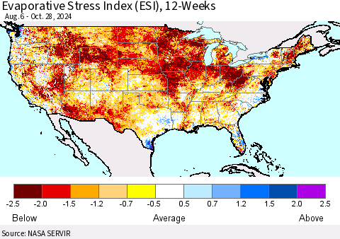 United States Evaporative Stress Index (ESI), 12-Weeks Thematic Map For 10/28/2024 - 11/3/2024