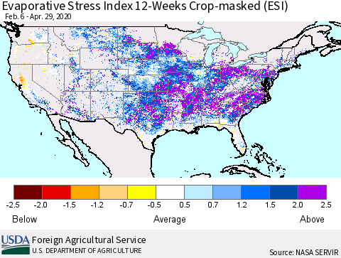 United States Evaporative Stress Index (ESI), 12-Weeks over Croplands Thematic Map For 4/27/2020 - 5/3/2020