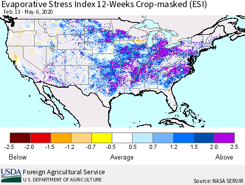 United States Evaporative Stress Index 12-Weeks Crop-masked (ESI) Thematic Map For 5/4/2020 - 5/10/2020