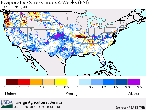 United States Evaporative Stress Index (ESI), 4-Weeks Thematic Map For 2/4/2019 - 2/10/2019