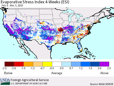 United States Evaporative Stress Index 4-Weeks (ESI) Thematic Map For 3/4/2019 - 3/10/2019