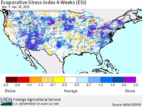United States Evaporative Stress Index 4-Weeks (ESI) Thematic Map For 4/29/2019 - 5/5/2019