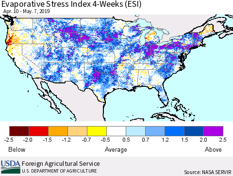 United States Evaporative Stress Index 4-Weeks (ESI) Thematic Map For 5/6/2019 - 5/12/2019