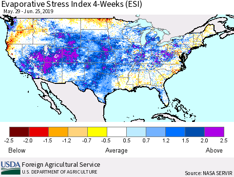 United States Evaporative Stress Index (ESI), 4-Weeks Thematic Map For 6/24/2019 - 6/30/2019
