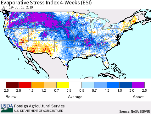United States Evaporative Stress Index 4-Weeks (ESI) Thematic Map For 7/15/2019 - 7/21/2019