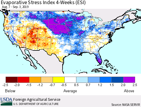 United States Evaporative Stress Index (ESI), 4-Weeks Thematic Map For 9/2/2019 - 9/8/2019