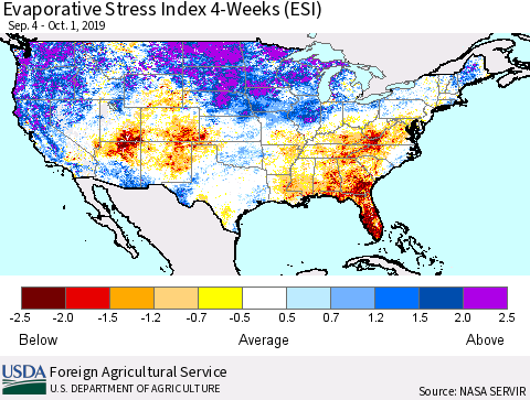 United States Evaporative Stress Index 4-Weeks (ESI) Thematic Map For 9/30/2019 - 10/6/2019