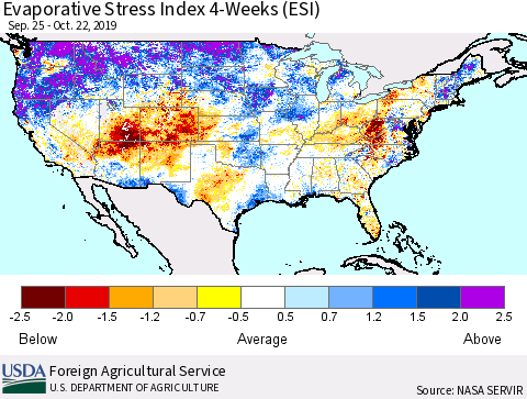 United States Evaporative Stress Index 4-Weeks (ESI) Thematic Map For 10/21/2019 - 10/27/2019