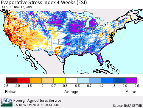 United States Evaporative Stress Index 4-Weeks (ESI) Thematic Map For 11/11/2019 - 11/17/2019
