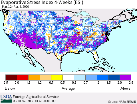 United States Evaporative Stress Index 4-Weeks (ESI) Thematic Map For 4/6/2020 - 4/12/2020