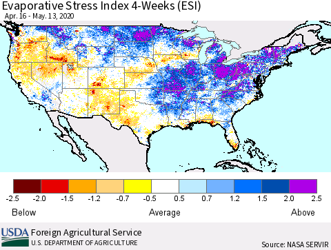 United States Evaporative Stress Index (ESI), 4-Weeks Thematic Map For 5/11/2020 - 5/17/2020