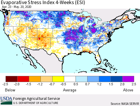 United States Evaporative Stress Index (ESI), 4-Weeks Thematic Map For 5/18/2020 - 5/24/2020