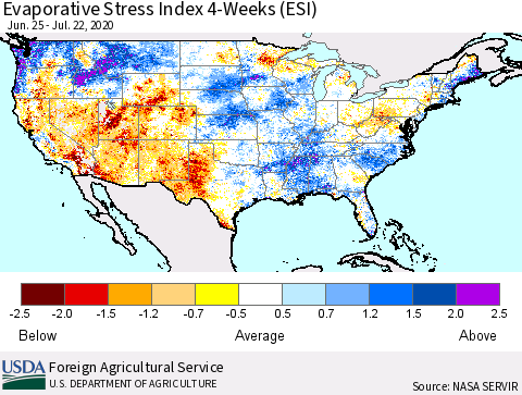 United States Evaporative Stress Index 4-Weeks (ESI) Thematic Map For 7/20/2020 - 7/26/2020