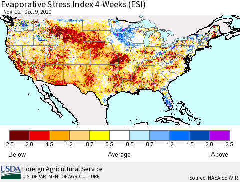 United States Evaporative Stress Index 4-Weeks (ESI) Thematic Map For 12/7/2020 - 12/13/2020