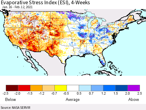 United States Evaporative Stress Index 4-Weeks (ESI) Thematic Map For 2/8/2021 - 2/14/2021