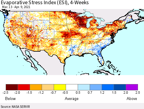 United States Evaporative Stress Index 4-Weeks (ESI) Thematic Map For 4/5/2021 - 4/11/2021