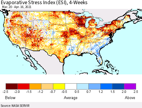 United States Evaporative Stress Index (ESI), 4-Weeks Thematic Map For 4/12/2021 - 4/18/2021