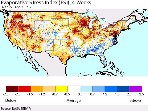 United States Evaporative Stress Index (ESI), 4-Weeks Thematic Map For 4/19/2021 - 4/25/2021