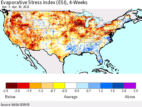 United States Evaporative Stress Index (ESI), 4-Weeks Thematic Map For 4/26/2021 - 5/2/2021